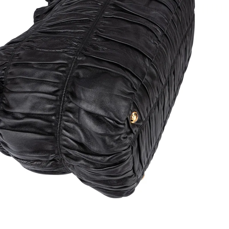 Prada Black Matelassé Nappa Leather Gaufre Shoulder Bag