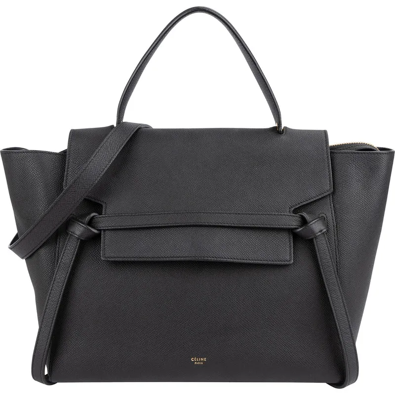 Céline Black Grained Leather Belt Handbag