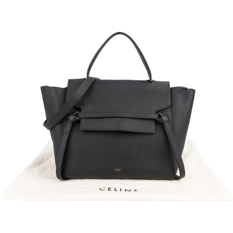 Céline Black Grained Leather Belt Handbag