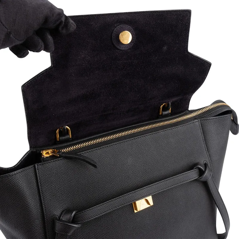 Céline Black Grained Leather Belt Handbag