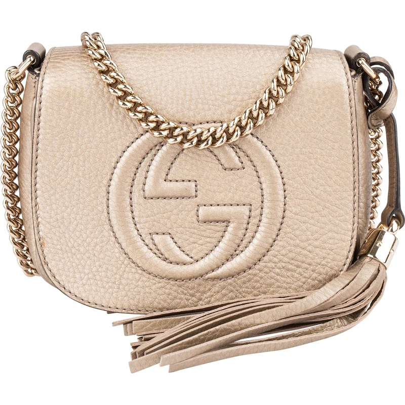 Gucci Pebbled Metallic Leather Soho Mini Saddle Chain Crossbody Bag