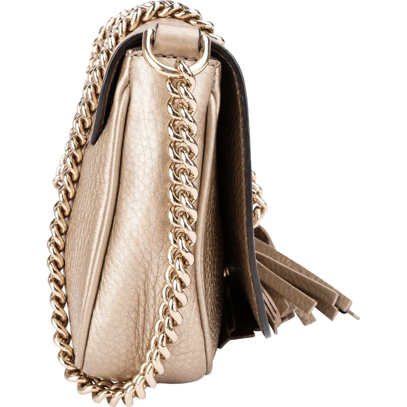 Gucci Pebbled Metallic Leather Soho Mini Saddle Chain Crossbody Bag