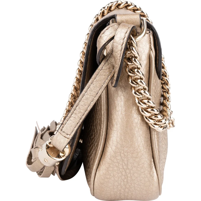 Gucci Pebbled Metallic Leather Soho Mini Saddle Chain Crossbody Bag