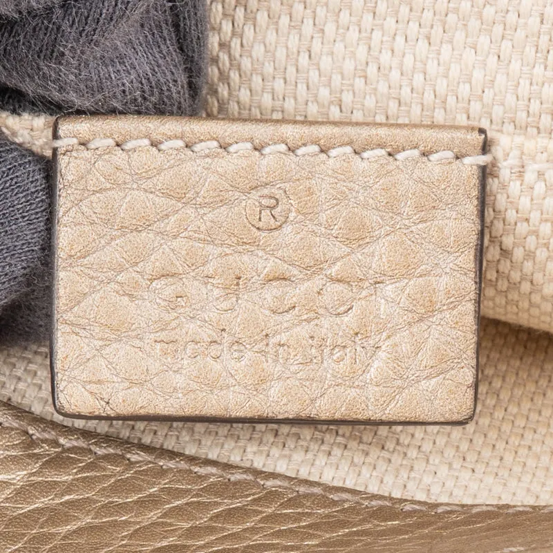 Gucci Pebbled Metallic Leather Soho Mini Saddle Chain Crossbody Bag