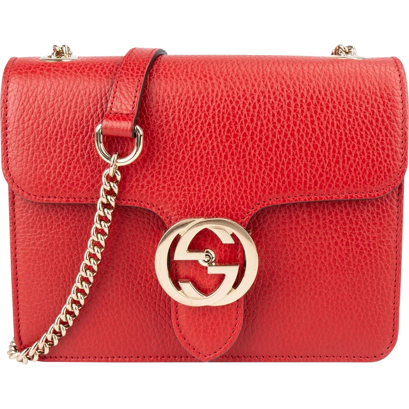 Gucci Red Grained Leather Interlocking GG Crossbody Bag