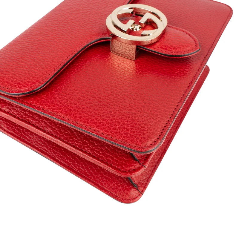 Gucci Red Grained Leather Interlocking GG Crossbody Bag