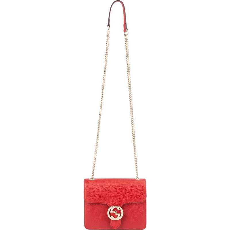 Gucci Red Grained Leather Interlocking GG Crossbody Bag