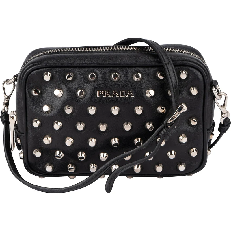 Prada Studded Soft Calf Leather Mini Camera Crossbody Bag
