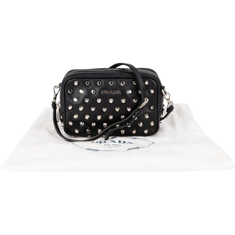 Prada Studded Soft Calf Leather Mini Camera Crossbody Bag