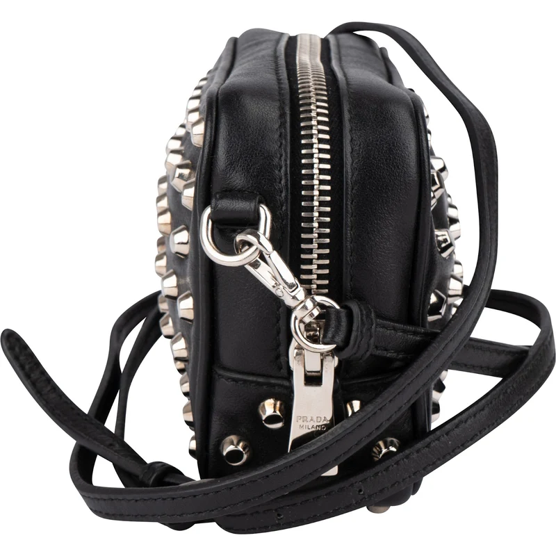 Prada Studded Soft Calf Leather Mini Camera Crossbody Bag