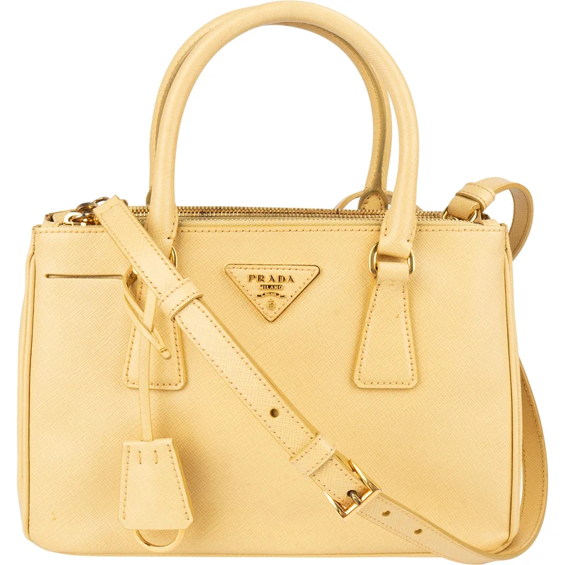 Prada Yellow Saffiano Leather Small Galleria Handbag