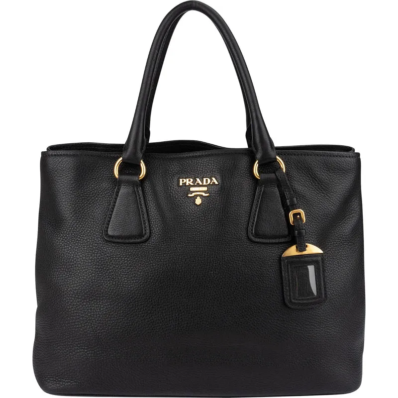 Prada Black Vitello Daino Leather Tote Handbag