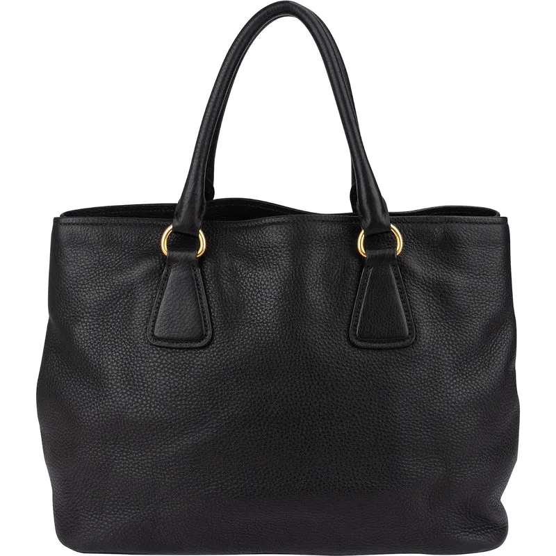 Prada Black Vitello Daino Leather Tote Handbag
