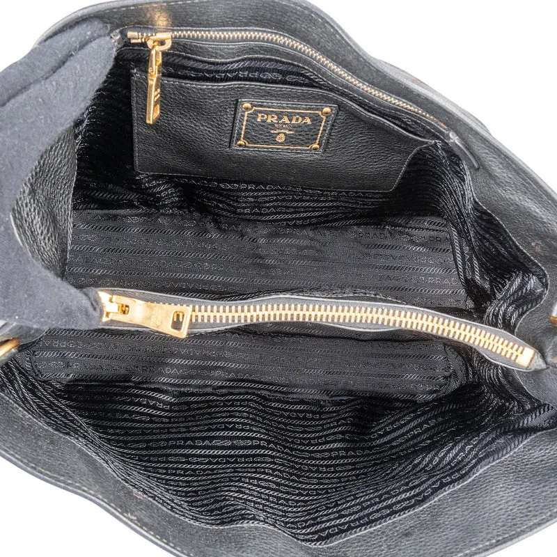 Prada Black Vitello Daino Leather Tote Handbag