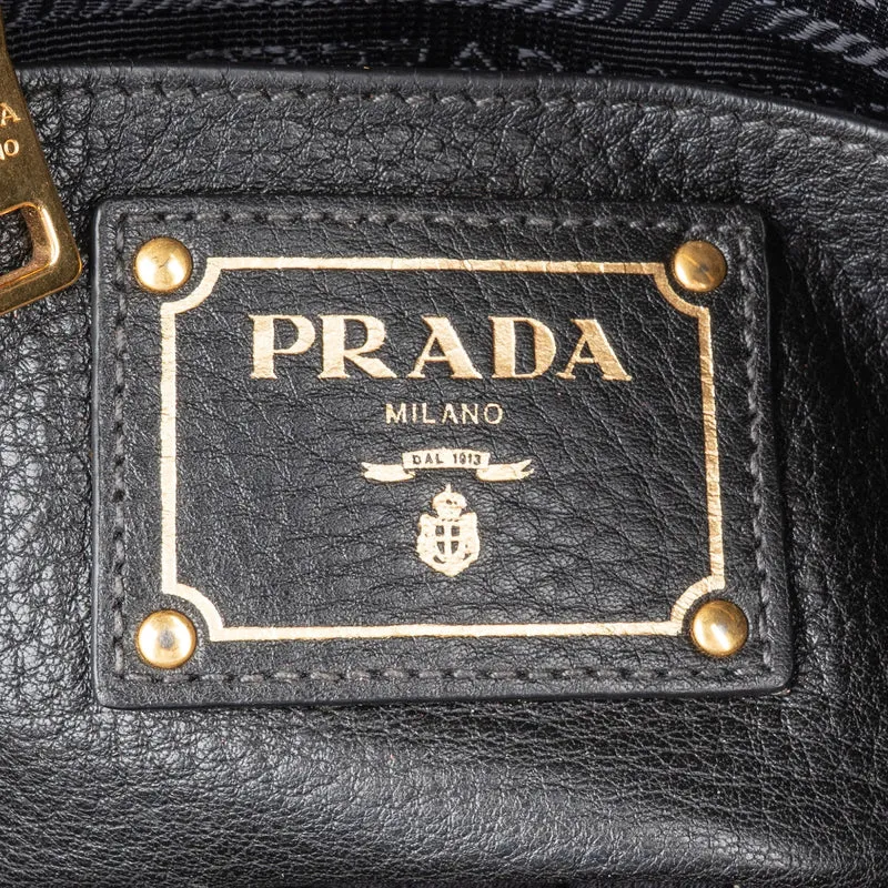 Prada Black Vitello Daino Leather Tote Handbag
