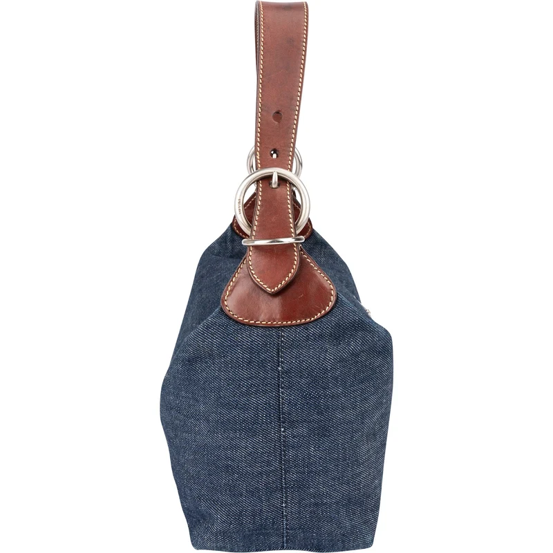 Prada Blue Denim Brown Leather D-Ring Shoulder Bag