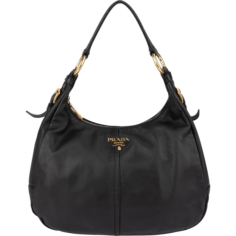 Prada Black Calfskin Leather Hobo Shoulder Bag