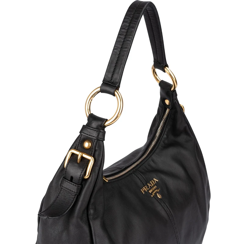 Prada Black Calfskin Leather Hobo Shoulder Bag