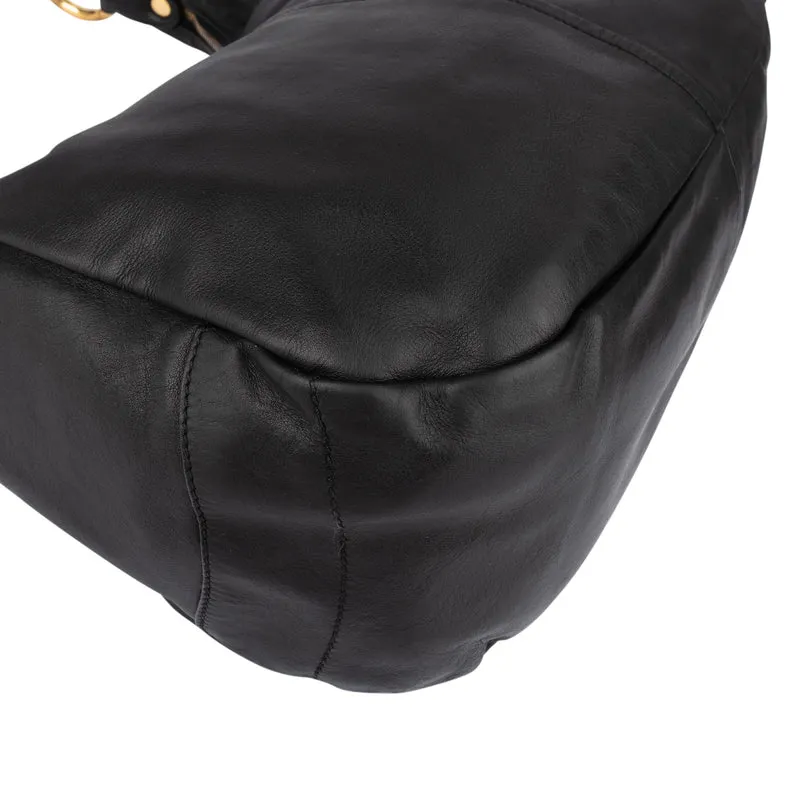 Prada Black Calfskin Leather Hobo Shoulder Bag
