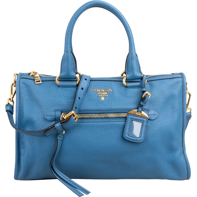 Prada Blue Leather Vitello Daino Satchel Handbag