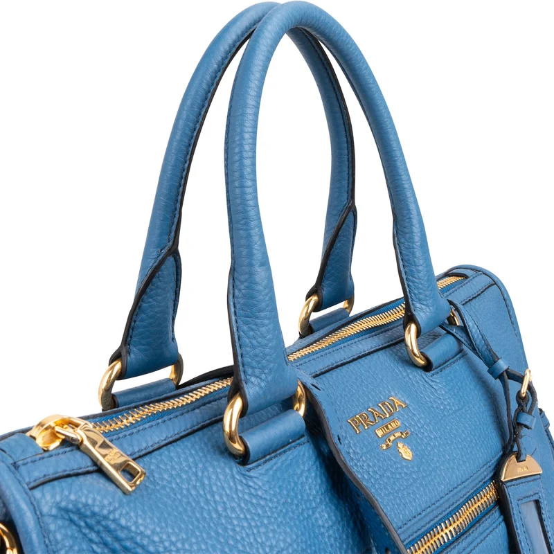 Prada Blue Leather Vitello Daino Satchel Handbag