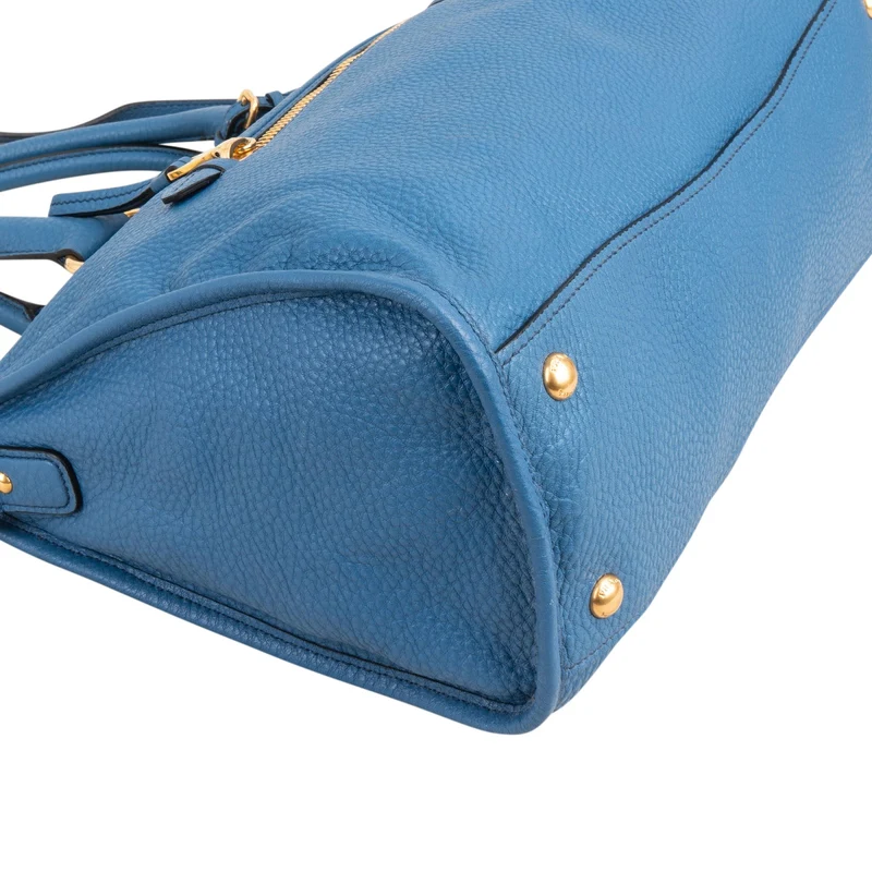 Prada Blue Leather Vitello Daino Satchel Handbag