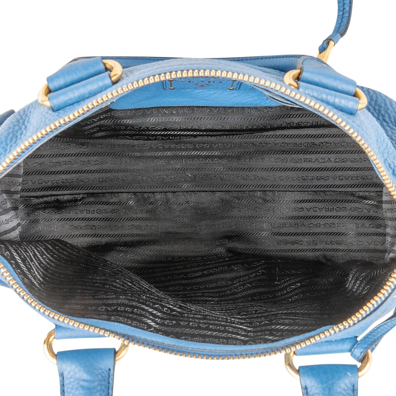 Prada Blue Leather Vitello Daino Satchel Handbag