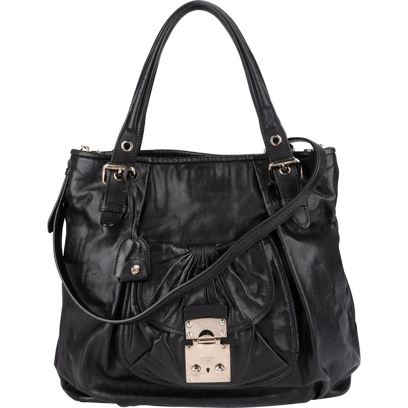 Miu Miu Noir Calfskin Coffer Pocket Tote Shoulder Bag
