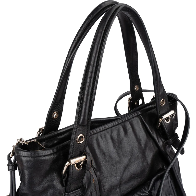 Miu Miu Noir Calfskin Coffer Pocket Tote Shoulder Bag