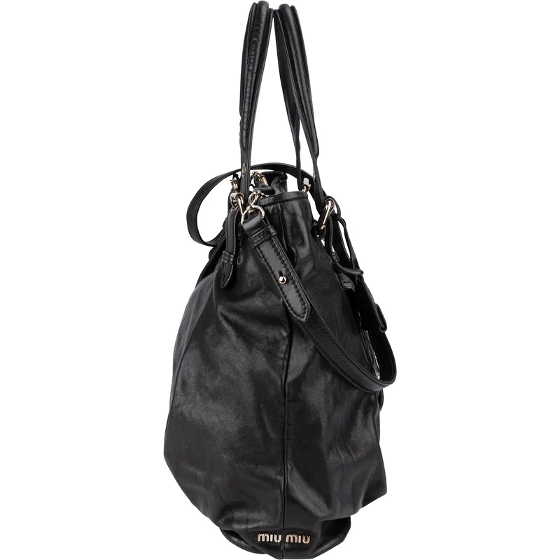 Miu Miu Noir Calfskin Coffer Pocket Tote Shoulder Bag