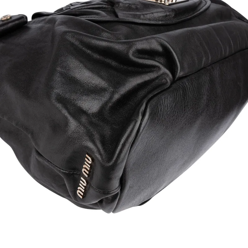 Miu Miu Noir Calfskin Coffer Pocket Tote Shoulder Bag