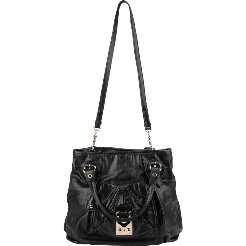 Miu Miu Noir Calfskin Coffer Pocket Tote Shoulder Bag