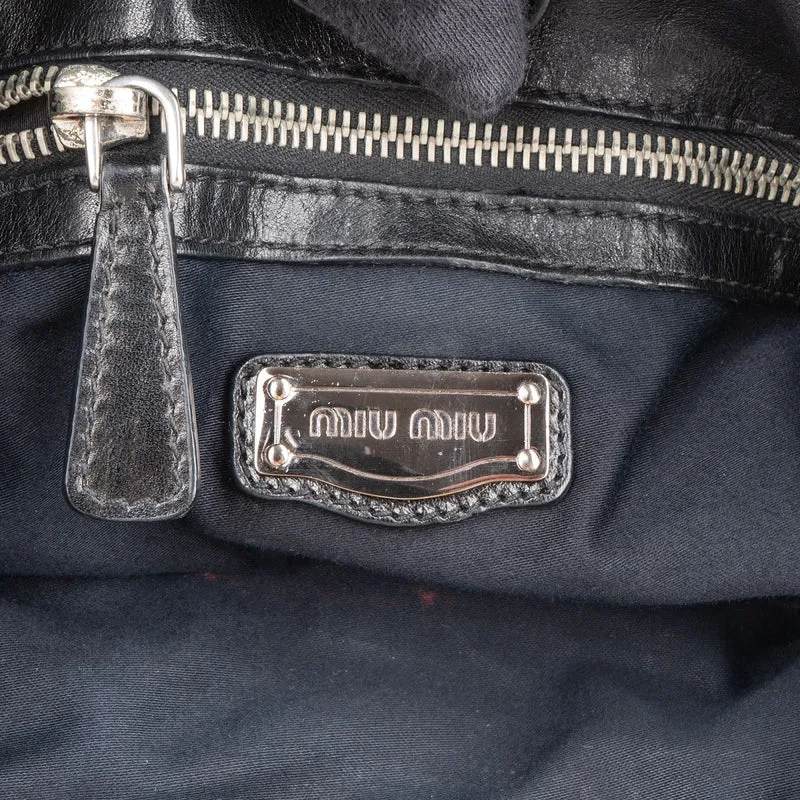 Miu Miu Noir Calfskin Coffer Pocket Tote Shoulder Bag