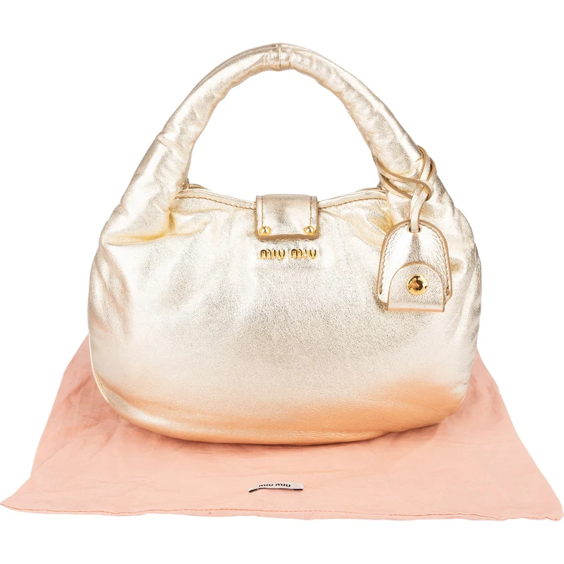 Miu Miu Soft Golden Vitello Shine Leather Small Coffer Handbag