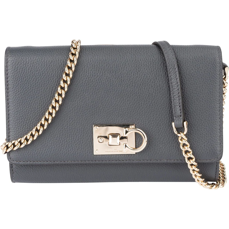 Salvatore Ferragamo Pebbled Leather Gancini Wallet On Chain Crossbody Bag