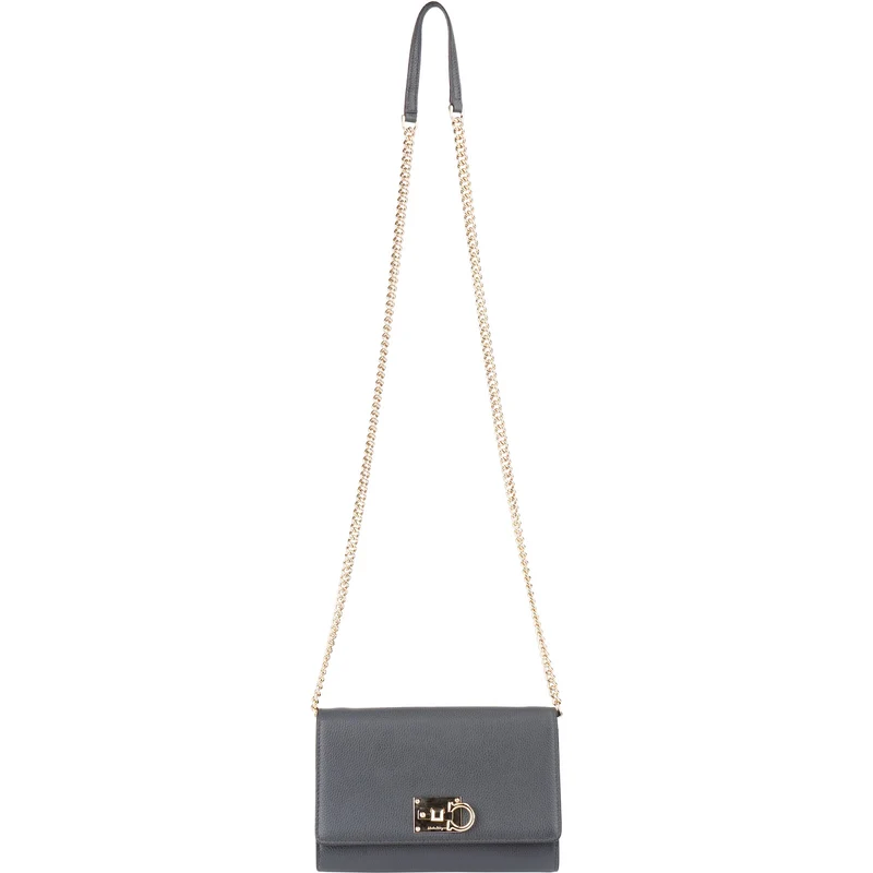 Salvatore Ferragamo Pebbled Leather Gancini Wallet On Chain Crossbody Bag