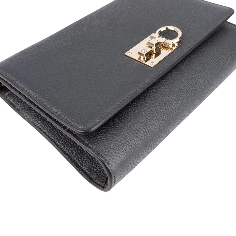 Salvatore Ferragamo Pebbled Leather Gancini Wallet On Chain Crossbody Bag