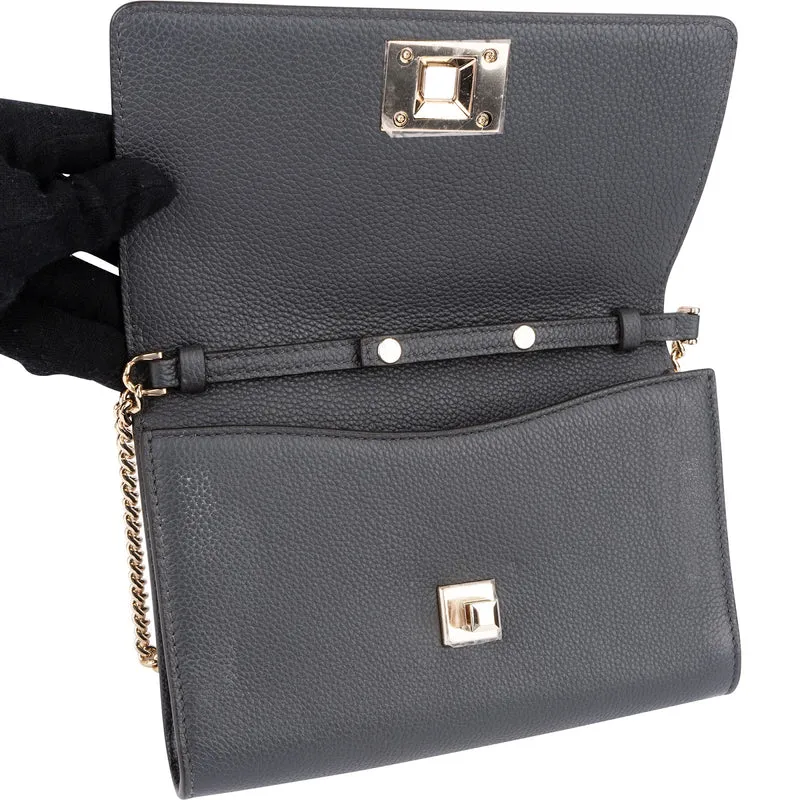 Salvatore Ferragamo Pebbled Leather Gancini Wallet On Chain Crossbody Bag