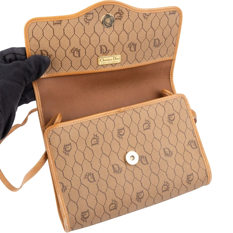 Christian Dior Vintage Honeycomb Monogram Canvas Flap Crossbody Bag