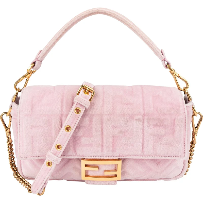 Fendi Monogram FF Embossed Suede Baguette Crossbody Handbag