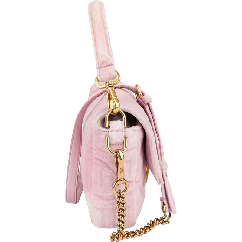 Fendi Monogram FF Embossed Suede Baguette Crossbody Handbag