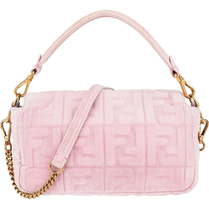 Fendi Monogram FF Embossed Suede Baguette Crossbody Handbag