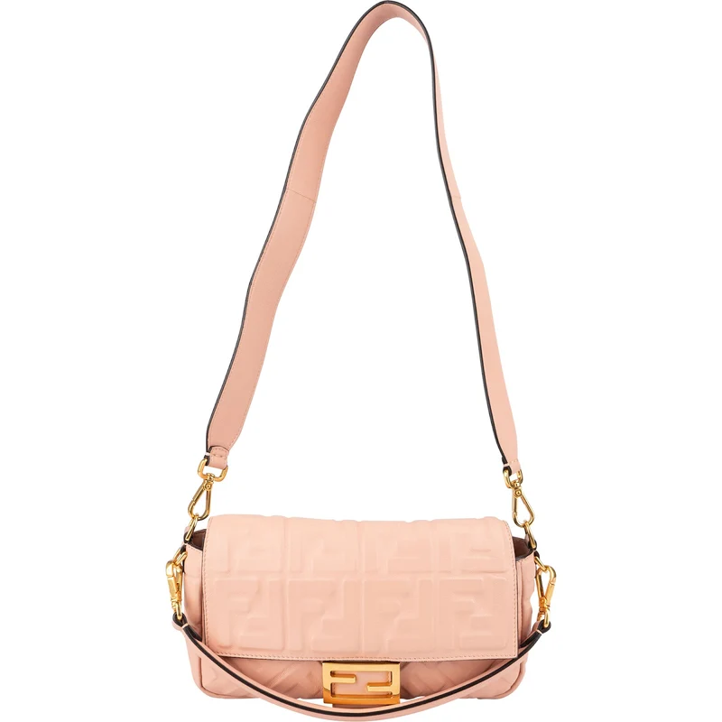 Fendi Embossed Monogram FF Leather Baguette Shoulder Crossbody Bag