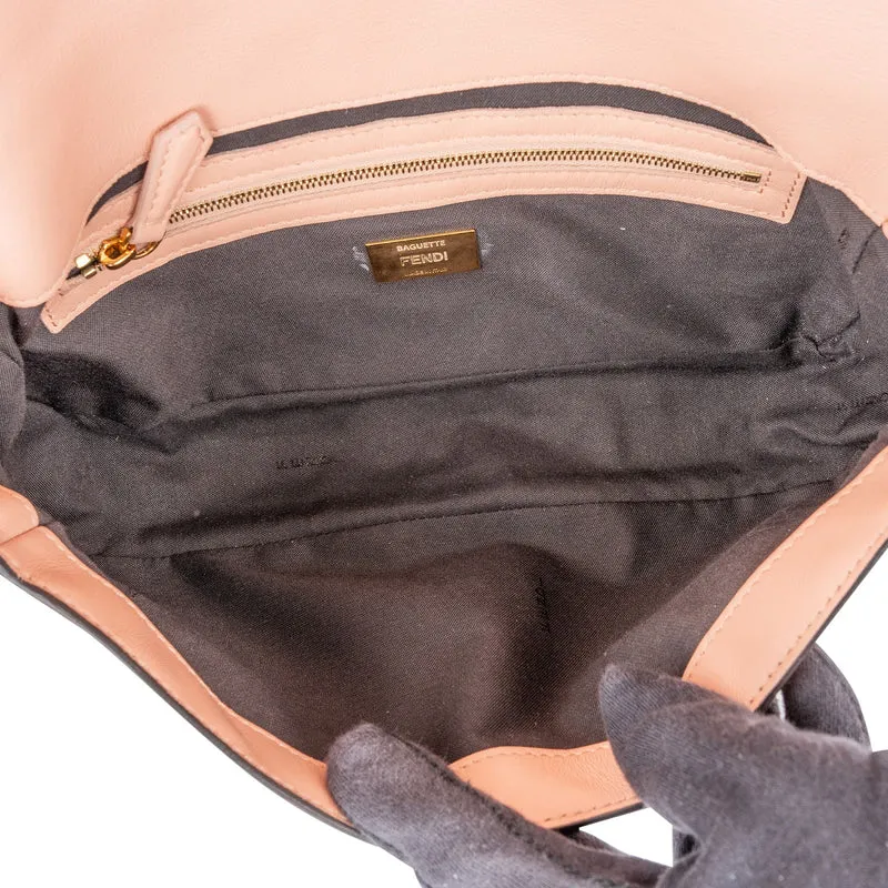 Fendi Embossed Monogram FF Leather Baguette Shoulder Crossbody Bag