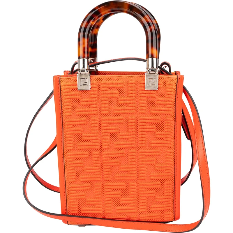 Fendi Embroidered Monogram FF Canvas Sunshine Mini Tote Crossbody Handbag