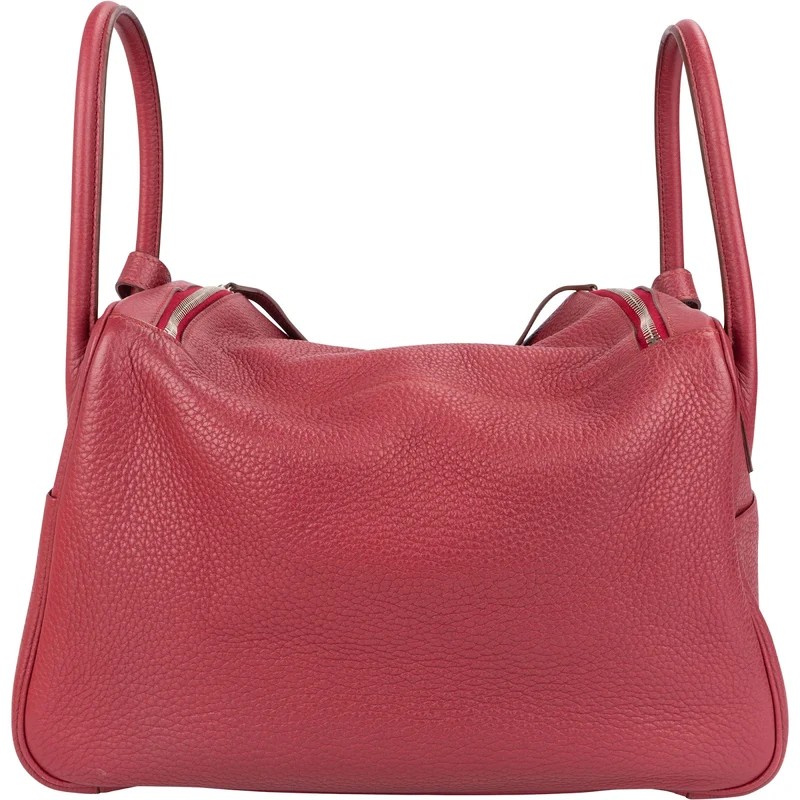 Hermès Clemence Leather Palladium Lindy 34 Rubis Handbag