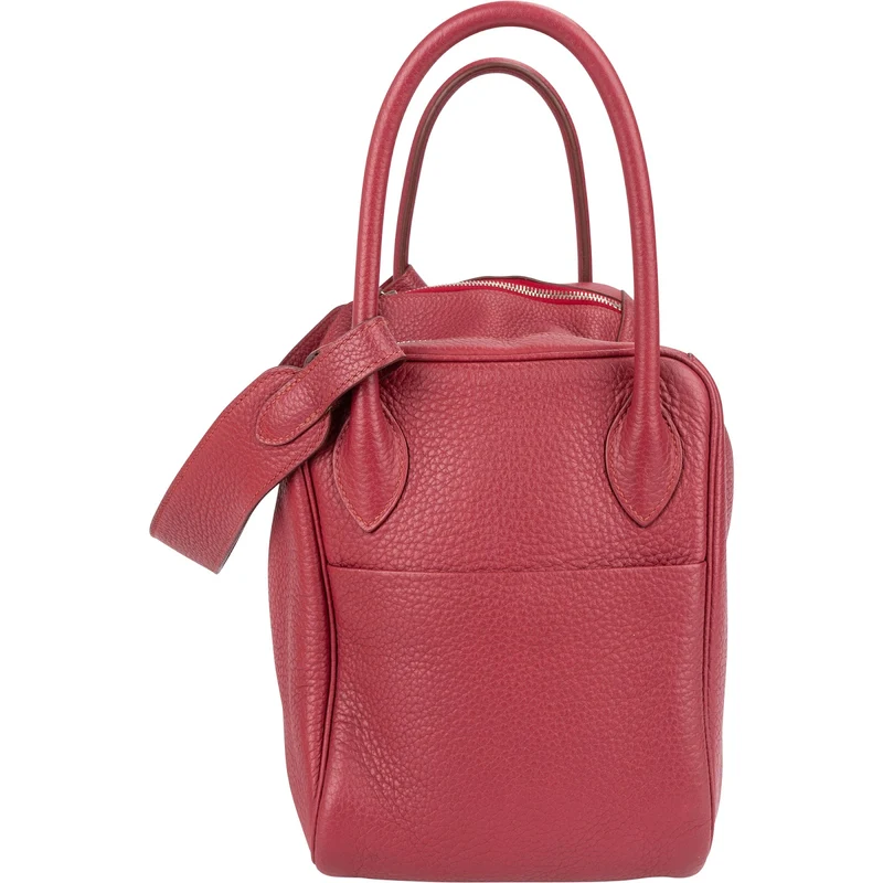 Hermès Clemence Leather Palladium Lindy 34 Rubis Handbag