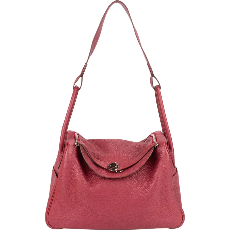 Hermès Clemence Leather Palladium Lindy 34 Rubis Handbag