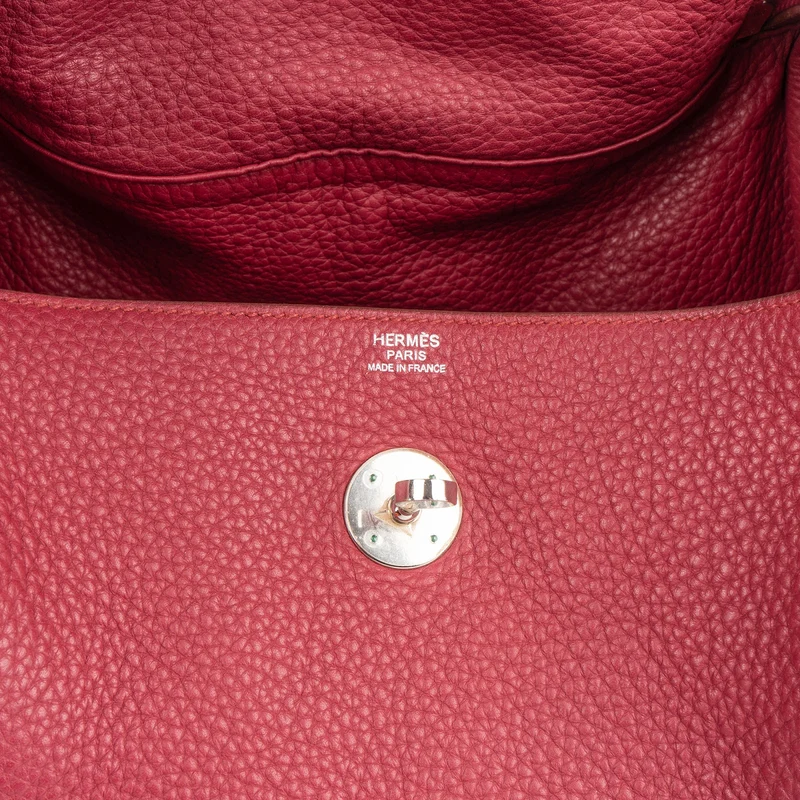 Hermès Clemence Leather Palladium Lindy 34 Rubis Handbag