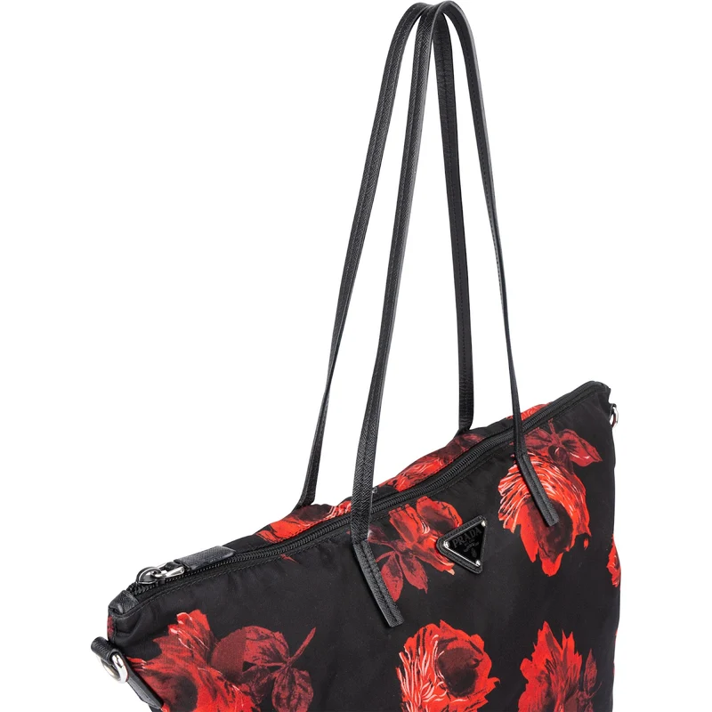 Prada Tessuto Stampato Rose Monogram Tote Shoulder Bag